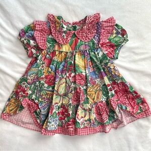 Vintage Maty Frilly Baby Dress 24M Garden Fruits Vegetables Flowers Print Bows